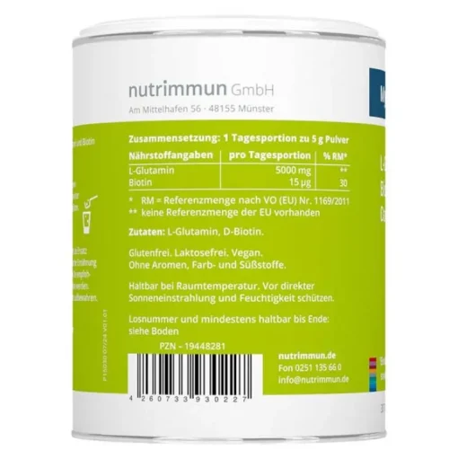 Nutrimmun GmbH Mybiotik Glutamin 5000 Pulver, 150 g- Aminosäuren