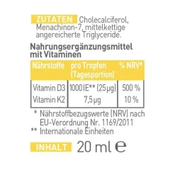 Pharmedix Vitamin K|Vitamin D (Colecalciferol)-N1 Vitamin D3 + K2 Tropfen, 20 ml