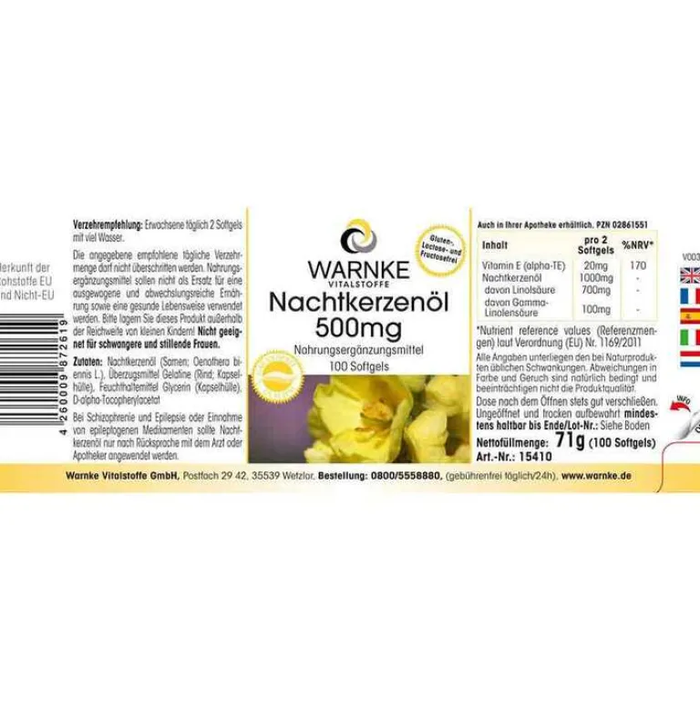 Warnke Nachtkerzenöl 500 mg Kapseln, 100 St- Nachtkerzenöl