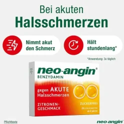 Neo Angin neo-angin Benzydamin gegen akute Hasschmerzen Zitrone, 20 St- Halsschmerztabletten