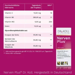 Dr. Koll Nerven Plus Gemmo Komplex Vitamin B12 B6, 50 ml- Vitamin C (Ascorbinsäure)|Vitamin B6 (Pyridoxin)