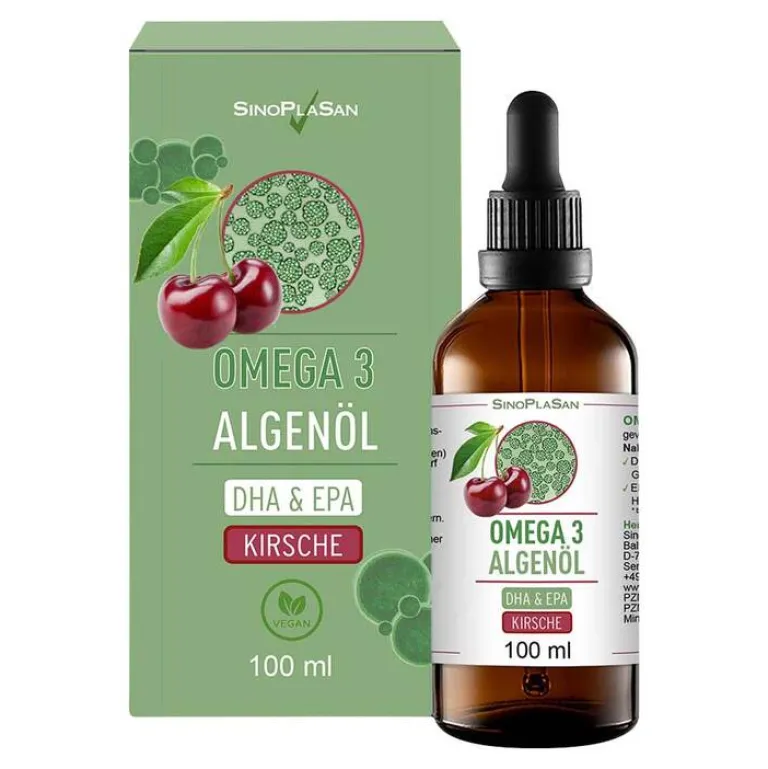 Sinoplasan Omega-3 Algenöl DHA + EPA Kirsche Tropf.zum Einnehmen, 100 ml- Omega 3 Kapseln