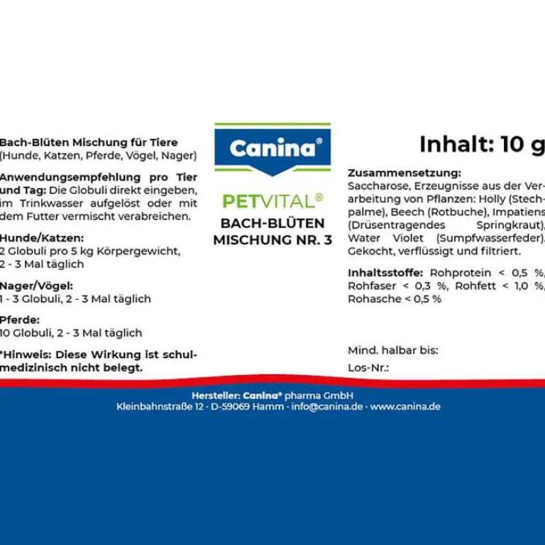Petvital Bachblüten Nr.3 Globuli vet. (für Tiere), 10 g^Canina Clearance