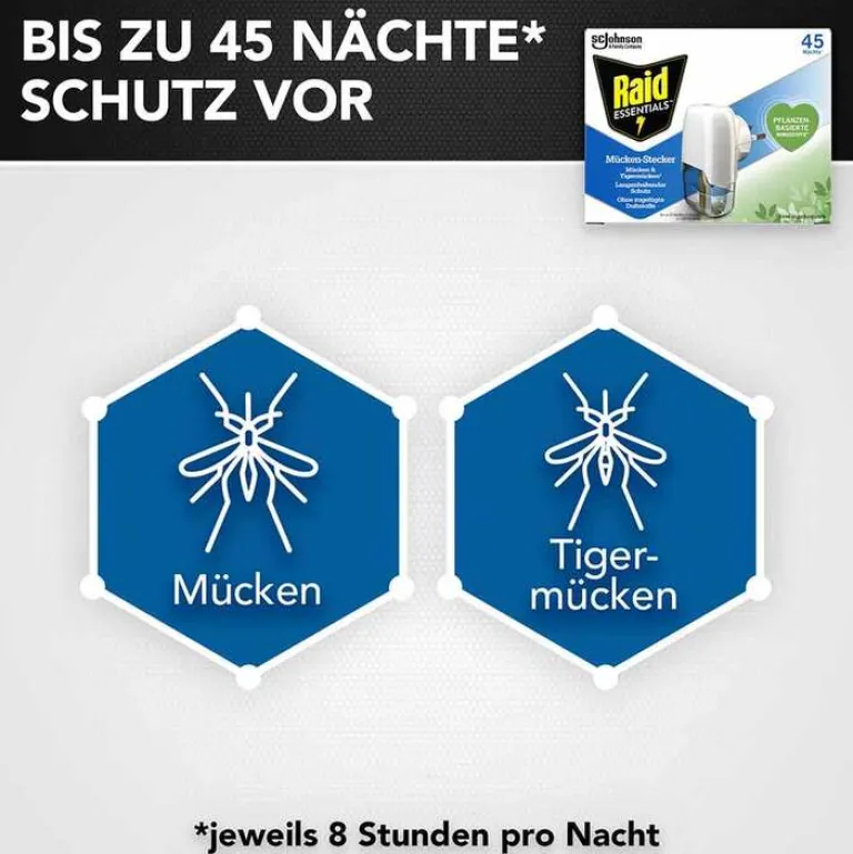 Raid Essentials Mücken-Stecker 45 Nächte Nachfüller, 32 ml- Mückenschutz