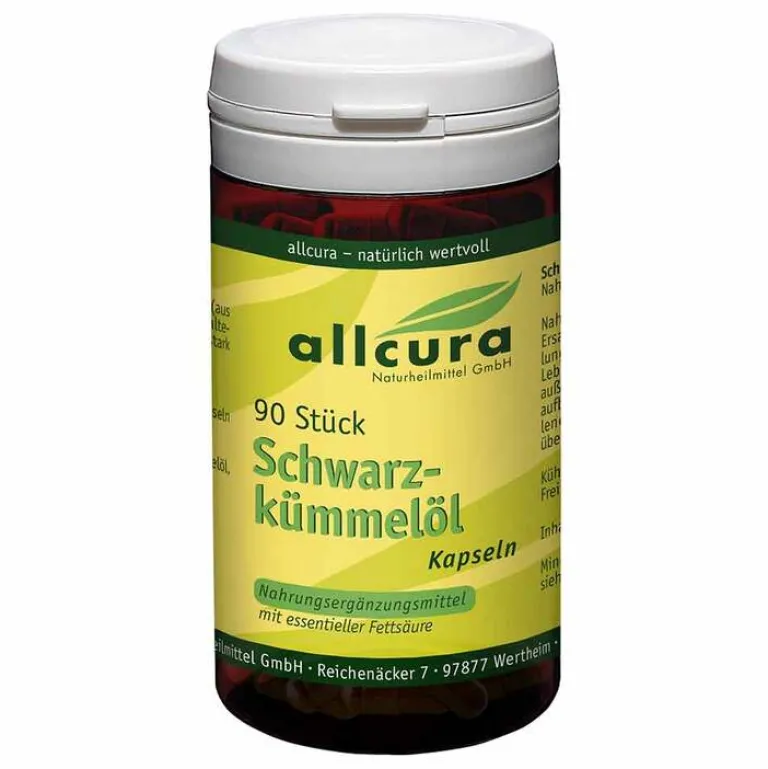 Allcura Schwarzkümmelöl|Essentielle Fettsäuren-Schwarzkümmelöl Kapseln, 90 St
