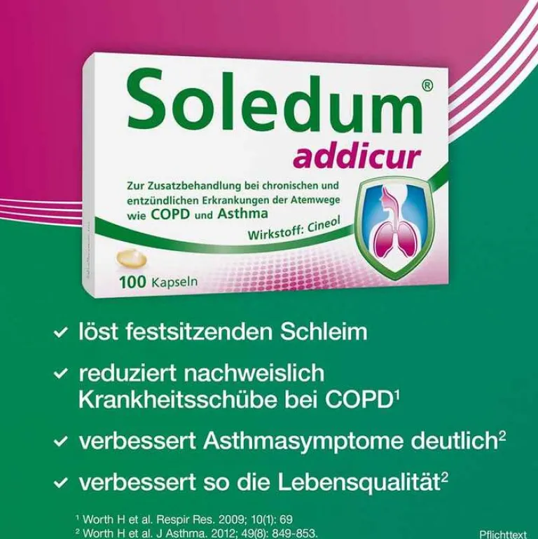 Soledum Schnupfen & Nasennebenhöhlen|Hustenlöser-addicur 200 mg magensaftresistent Weichkapseln, 100 St