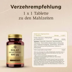 Folat Metafolin 400 µg Tabletten, 100 St^Solgar Best