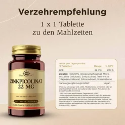 Solgar Zink-Zinkpicolinat 22 mg Tabletten, 100 St
