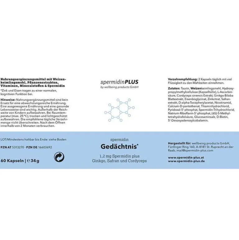 Spermidinplus Spermidin Gedächtnis Kapseln, 60 St- Spermidin