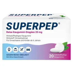 Superpep Mittel Gegen Durchfall & Erbrechen|Übelkeit & Erbrechen-® Reise Kaugummi-Dragées, 20 St