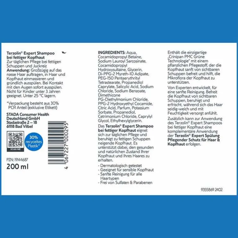 Terzolin Expert Shampoo bei fettiger Kopfhaut, 200 ml- Shampoos|Haarausfall & Schuppen