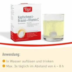 Togal Zahnschmerztabletten|Kopfschmerztabletten-® Kopfschmerz-Brause + Vitamin C, 20 St