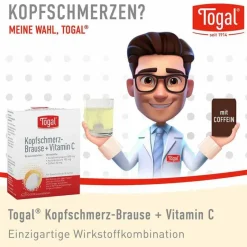 Togal Zahnschmerztabletten|Kopfschmerztabletten-® Kopfschmerz-Brause + Vitamin C, 20 St