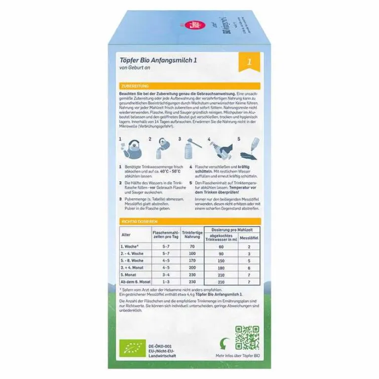 Töpfer Lactana Bio 1 Pulver, 600 g- Babymilch