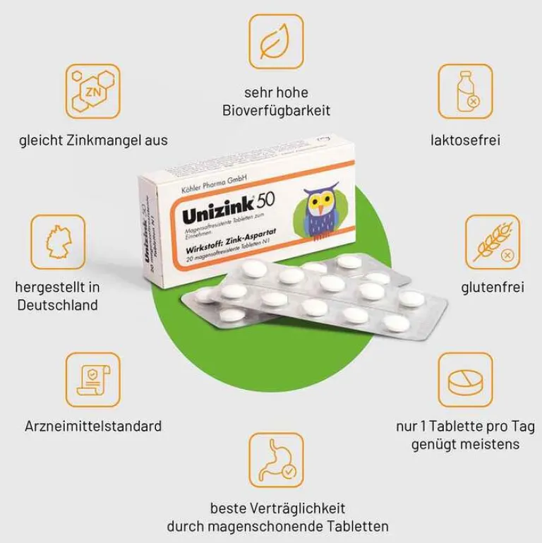 Unizink 50 Tabletten, 20 St- Zink