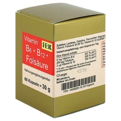 FBK Pharma Vitamin B6 + B12 + Folsäure Kapseln, 60 St- Vitamin B6 (Pyridoxin)|Vitamin B Komplex