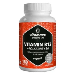 Vitamaze Vitamin B12 (Cobalamin)-Vitamin B12 1.000 µg hochdosiert + B9 + B6 vegan Tabletten , 180 St