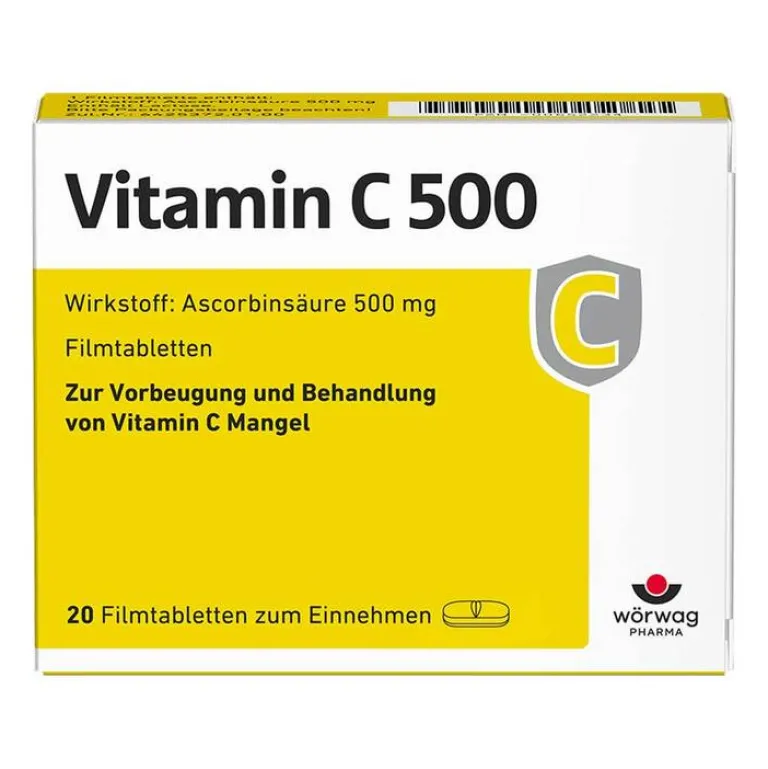Wörwag Pharma Vitamin C 500 Filmtabletten, 20 St- Vitamin C (Ascorbinsäure)