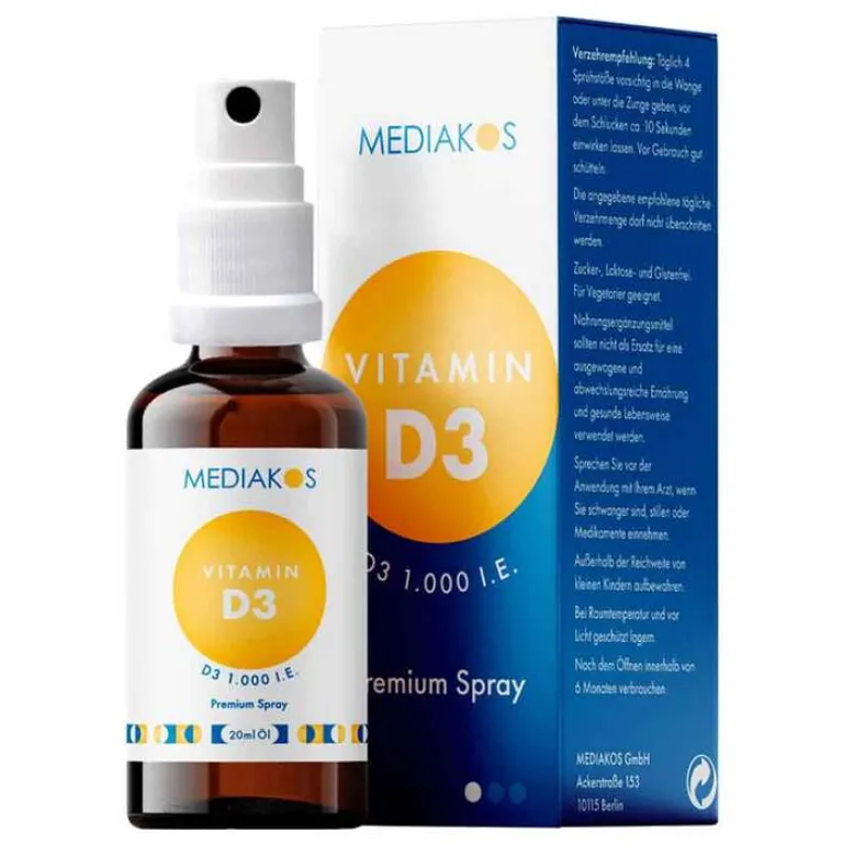 Mediakos Vitamin D (Colecalciferol)-Vitamin D3 1000 I.E. Premium Spray, 20 ml