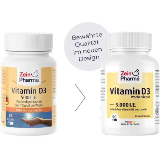 Zein Pharma Vitamin D (Colecalciferol)-Vitamin D3 5.000 I.E. Wochendepot Kapseln, 90 St