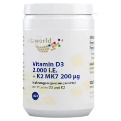 Vitamin D3 + K2 2.000 I.E. / 200 µg Tabletten, 120 St^Vitaworld Clearance