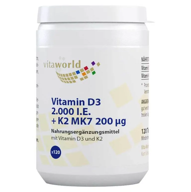Vitamin D3 + K2 2.000 I.E. / 200 µg Tabletten, 120 St^Vitaworld Clearance