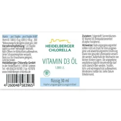 Heidelberger Chlorella Vitamin D (Colecalciferol)-Vitamin D3 Öl Tropfen zum Einnehmen, 30 ml