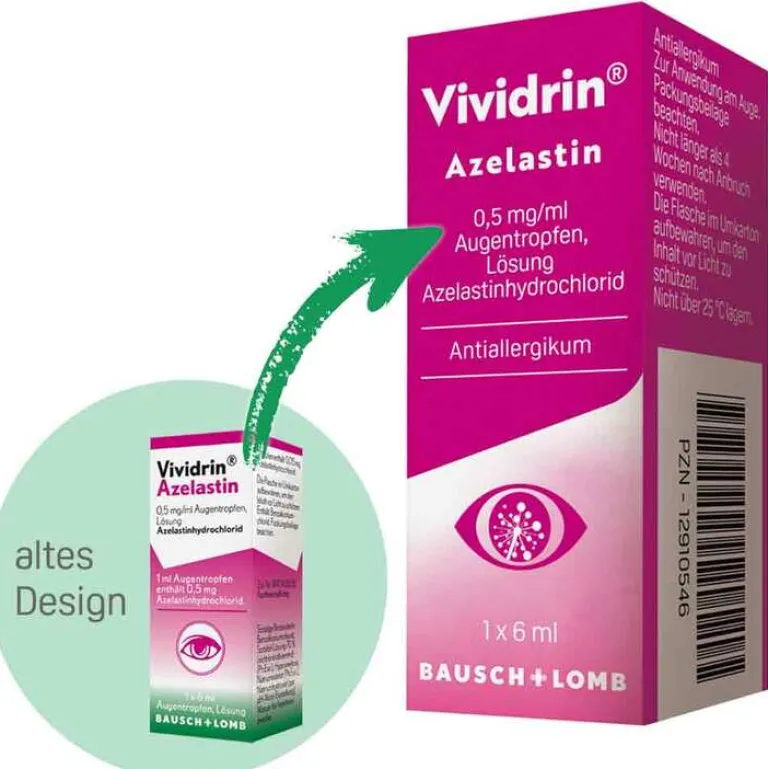 Vividrin Augentropfen Allergie|Allergie Medikamente-® Azelastin Augentropfen Akuthilfe bei Heuschnupfen und Allergien, 6 ml