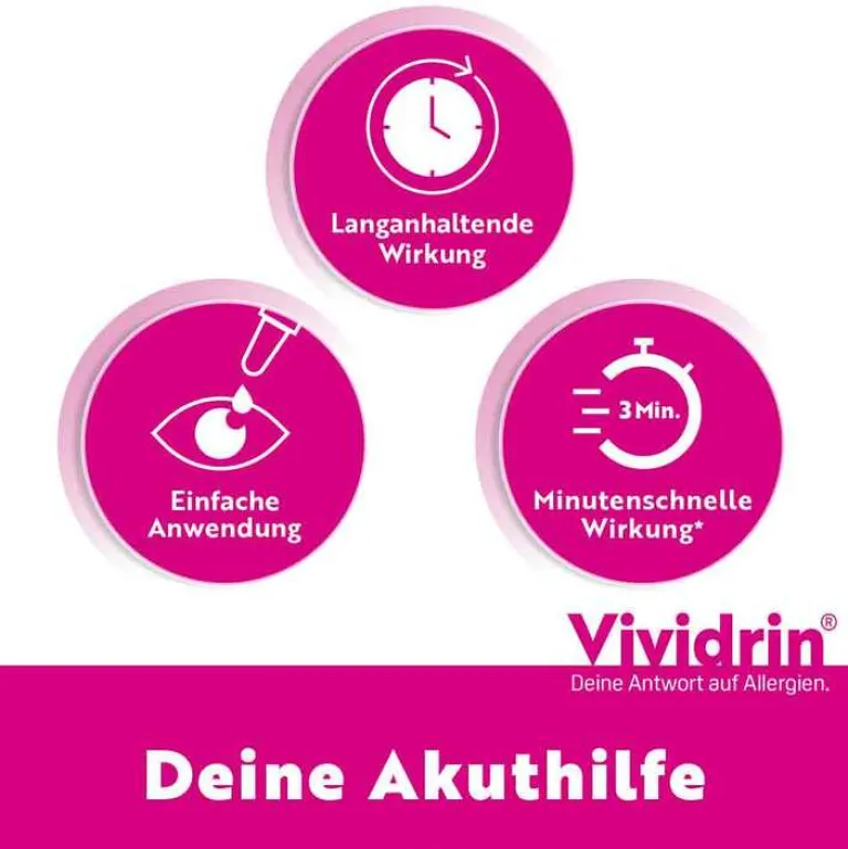 Vividrin Augentropfen Allergie|Allergie Medikamente-® Azelastin Augentropfen Akuthilfe bei Heuschnupfen und Allergien, 6 ml