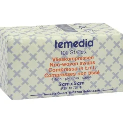 Temedia Vlieskompressen 5x5 cm unsteril 4fach, 100 St- Sterile Kompressen