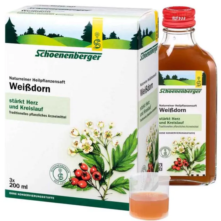 Schoenenberger Weißdorn Saft HPS, 3X200 ml- Stärkungsmittel