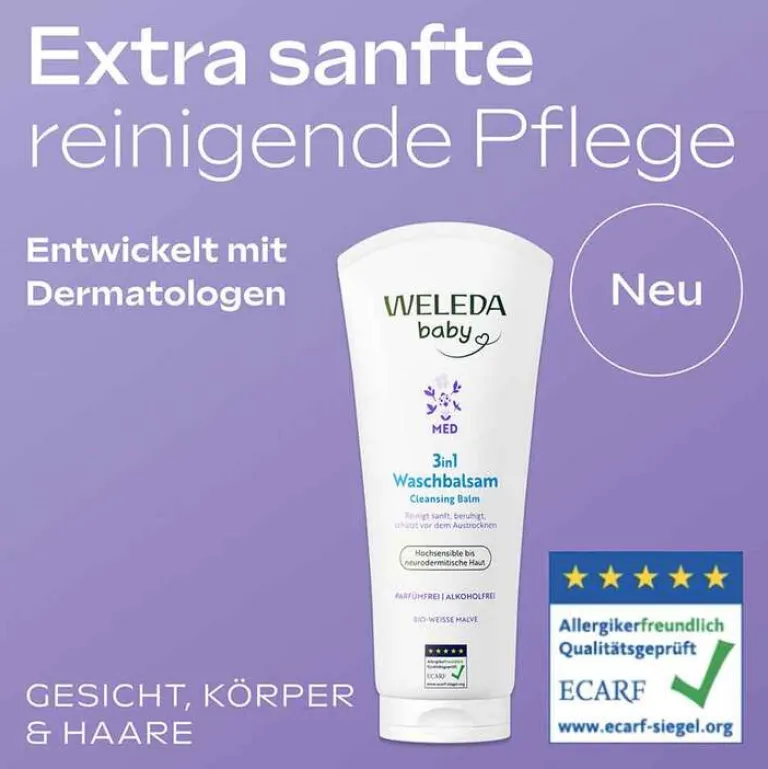 Weleda 3in1 Waschbalsam weiße Malve, 200 ml-Kinder Haut- & Haarpflege|Duschen & Waschen