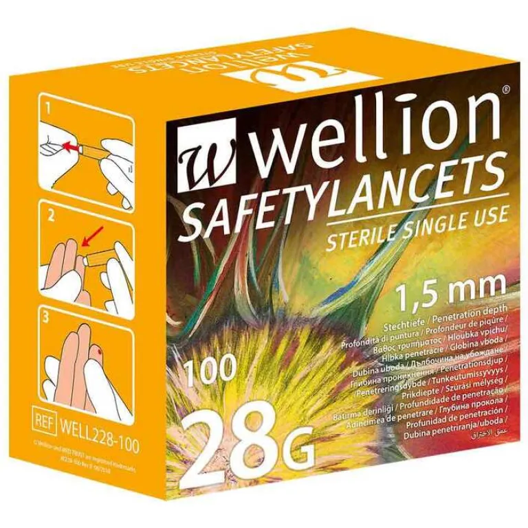 Wellion ® Safetylancets 28G, 100 St- Lanzetten & Stechhilfen