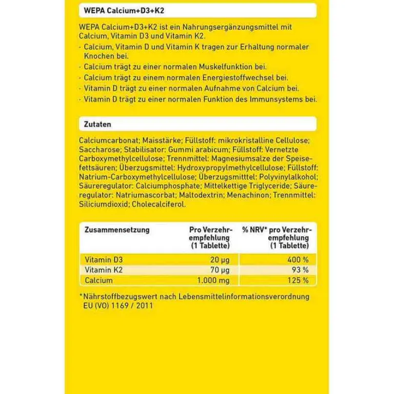 Calcium + D3 + K2 Tabletten, 30 St^Wepa Best