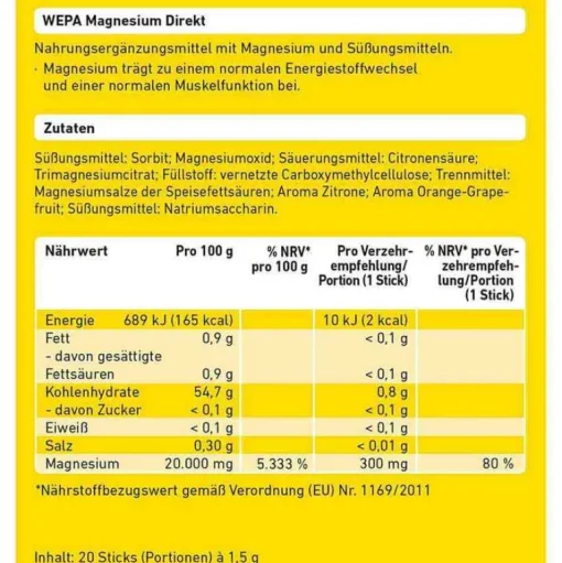Wepa Magnesium-Magnesium Direkt Sticks, 20 St