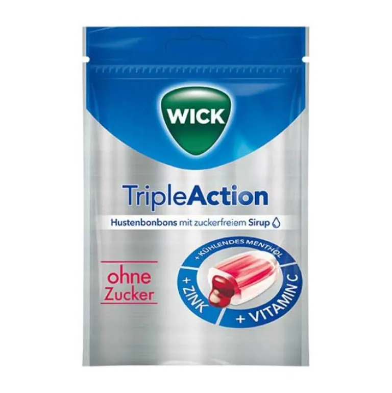 Wick Husten & Halsbonbons-Tripleaction Menthol & Cassis Bonbons ohne Zucker, 72 g